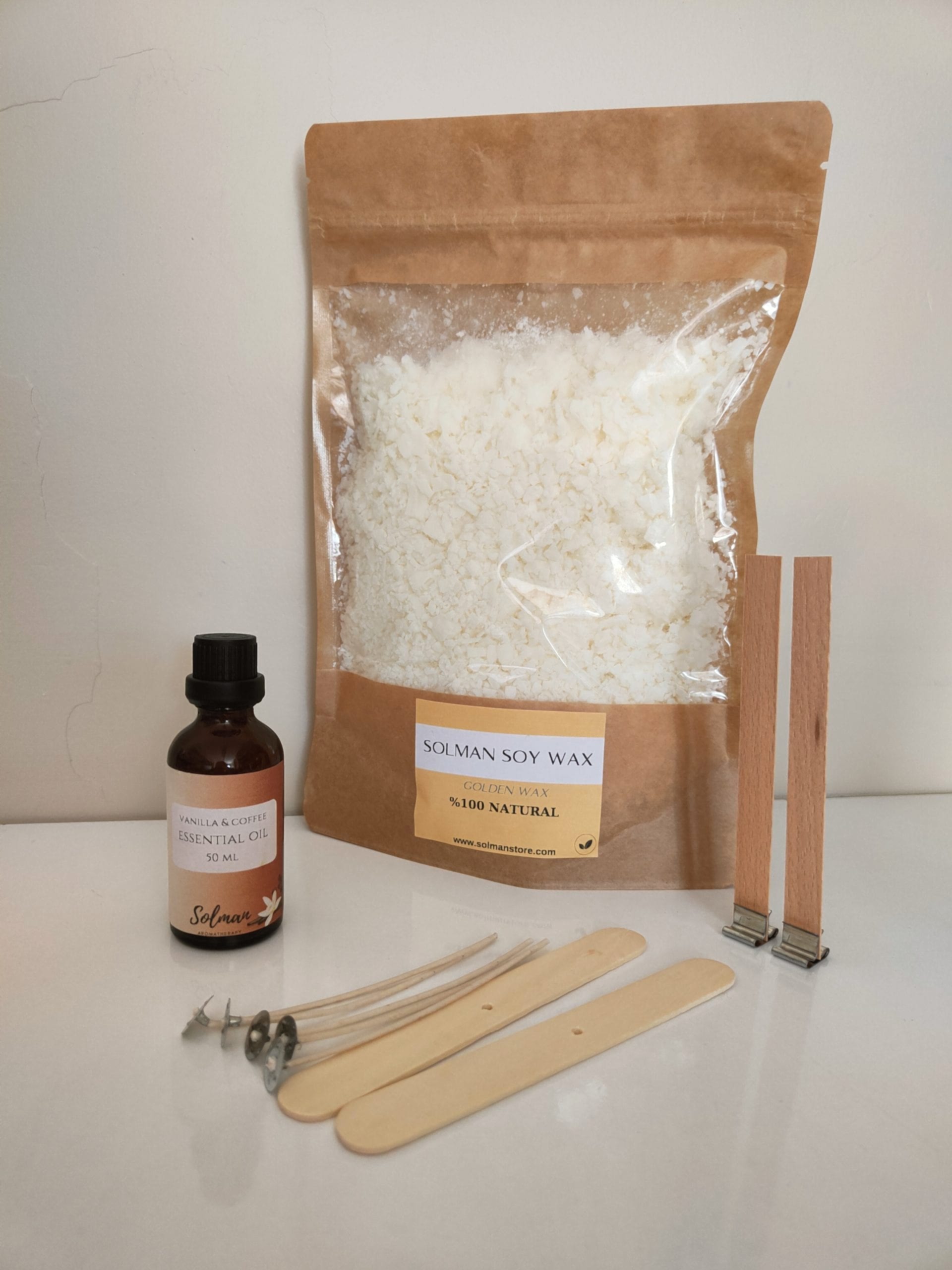 Mum Yapım Seti Natürel Soya Wax Aromaterapi Doğal Mum Yapımı 500gr Mum Yapma Başlangıç Seti Malzemeleri