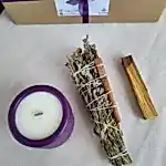 Tütsü ve Mum Set 3'lü Lavanta Kokulu Soya Mum Palo Santo Ağaç Tütsü Adaçayı Lavanta Üzerlik Tütsüsü