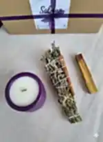 Tütsü ve Mum Set 3'lü Lavanta Kokulu Soya Mum Palo Santo Ağaç Tütsü Adaçayı Lavanta Üzerlik Tütsüsü